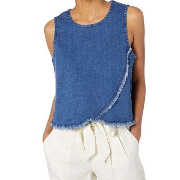 BCBGeneration Denim Frayed Crop Sleeveless Tee Tank Size S - Picture 1 of 7